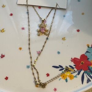Elegant Gold Necklace with Pink Bear Pendant